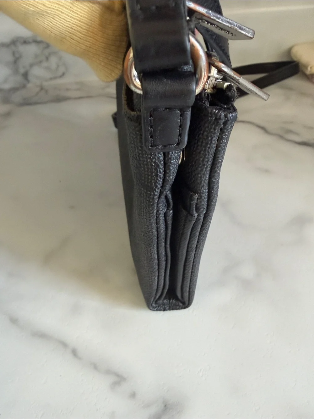 Michael Kors Black Leather Crossbody with Silver MK Emblem